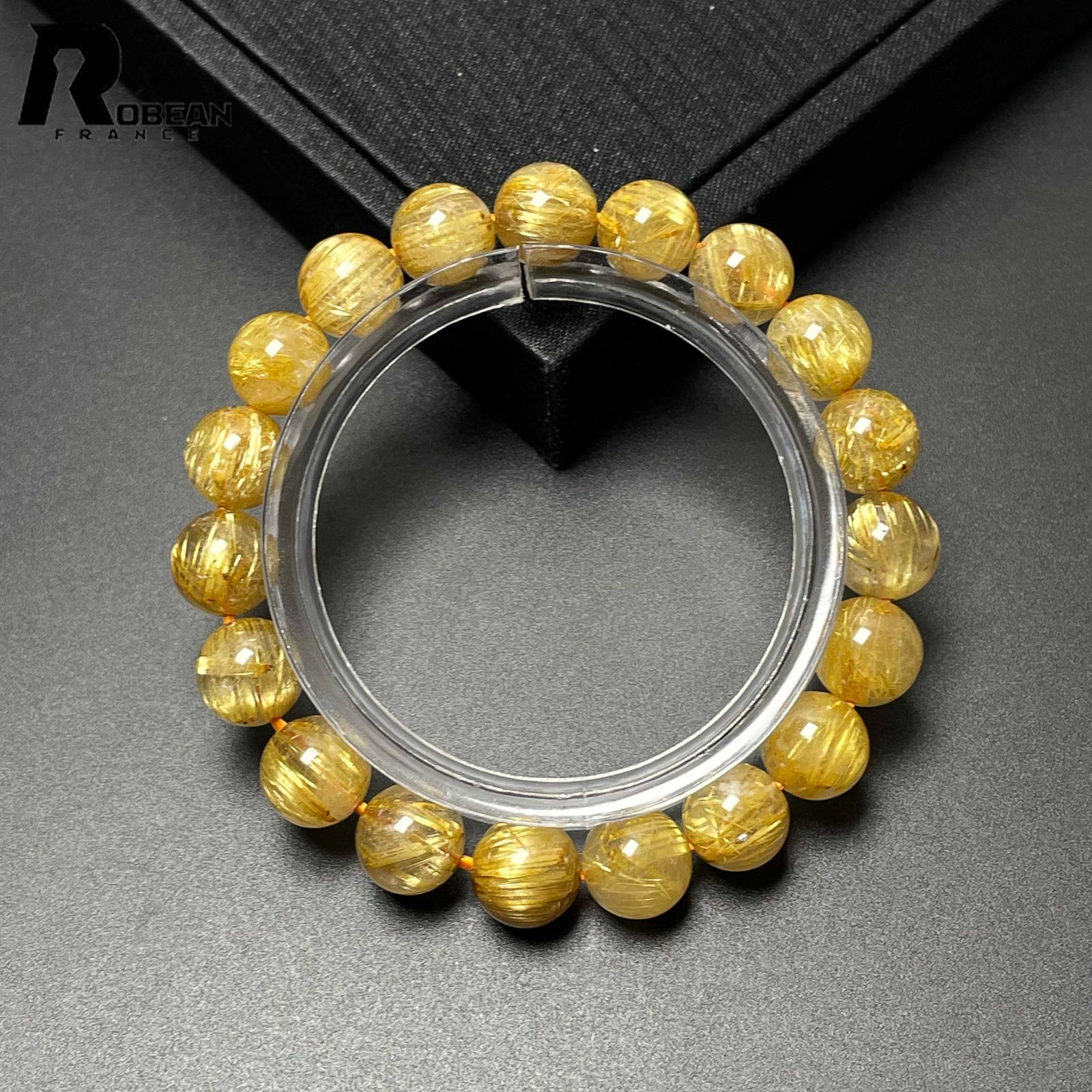 上品 EU製 定価14万円 ROBEAN ! 満針ルチルクォーツ ブレスレット パワーストーン 天然石 金運 お守り ギフト プレゼント 9.8-10.3mm M0521286
