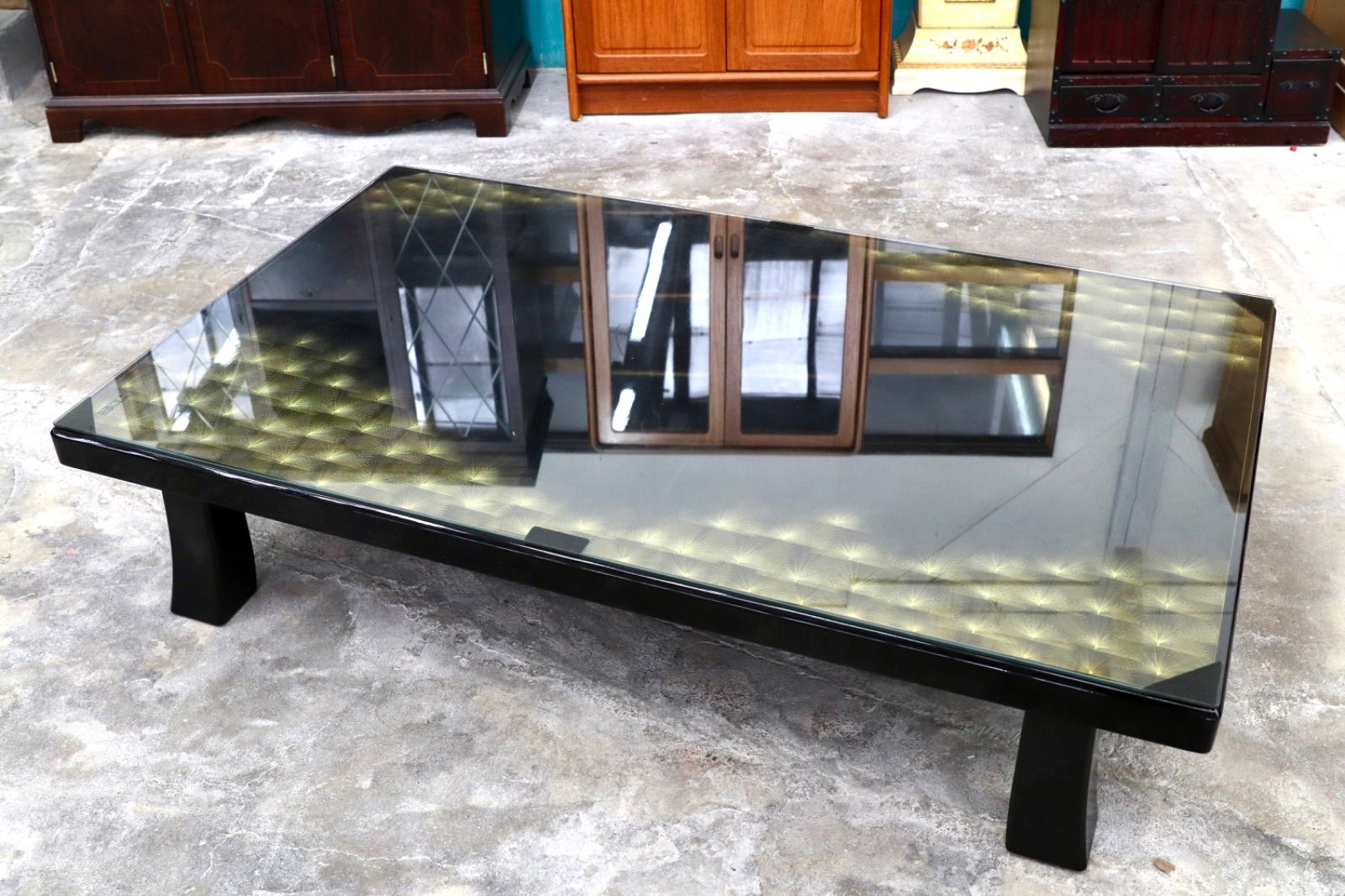 GMIS284○輪島塗 沈金師 福光満穂作 座卓 センターテーブル ローテーブル 和室 座敷 ローテーブル 和モダン 最