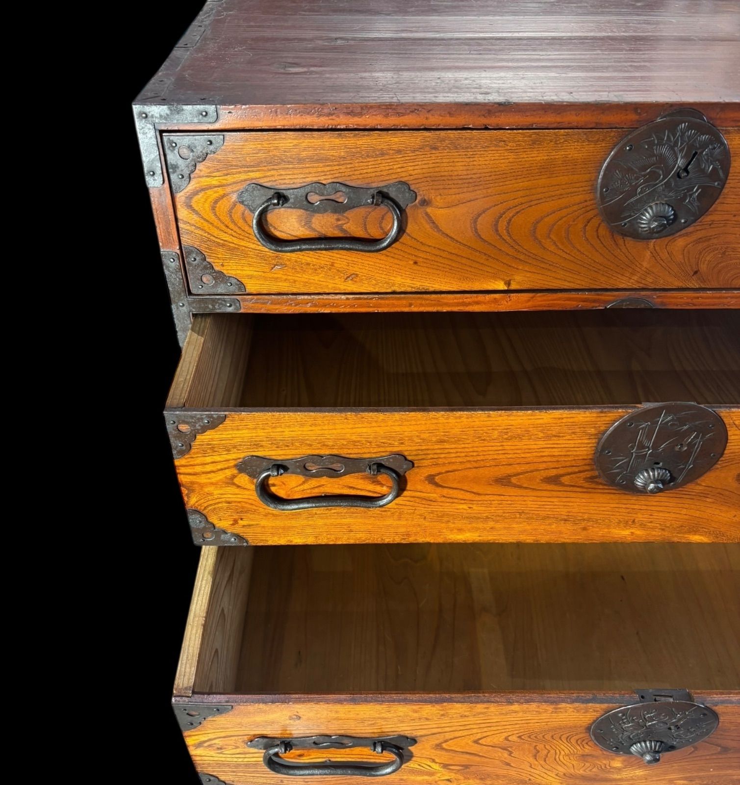 み!! 木製 古箪笥 松竹梅 小箪笥 引き出し 和風 昭和 レトロ 収納棚 和家具 時代箪笥 タンス チェスト 古民具 民芸家具 アンティーク インテリア MARWIL-DEMENAGEMENTS_CH