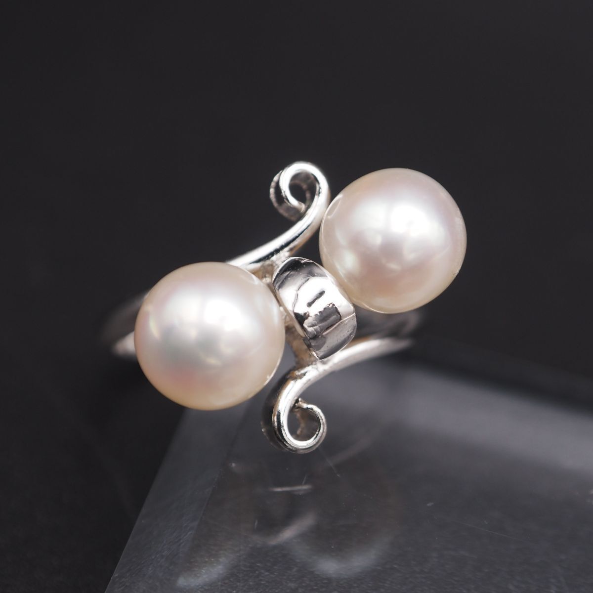 B677 本真珠 7.1mm2珠 パール リング デザイン シルバー 指輪 6