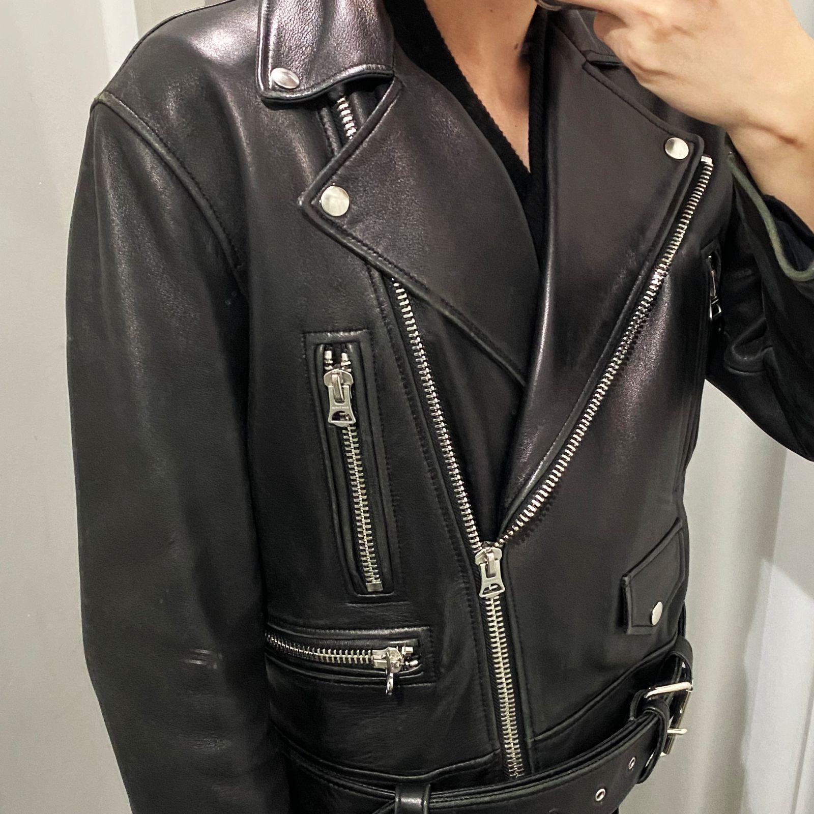 【新品未使用】 ANDROS ブラック レザージャケット ラムスキン Acne Studios アクネストゥディオズ 17SS Merlyn Leather Jacket