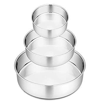 ケーキパンセット (4インチ&6インチ&8インチ) ラウンドベーキングレイヤーケーキパン P&P CHEF ステンレススチール 漏れ防止 ベーキングウェア