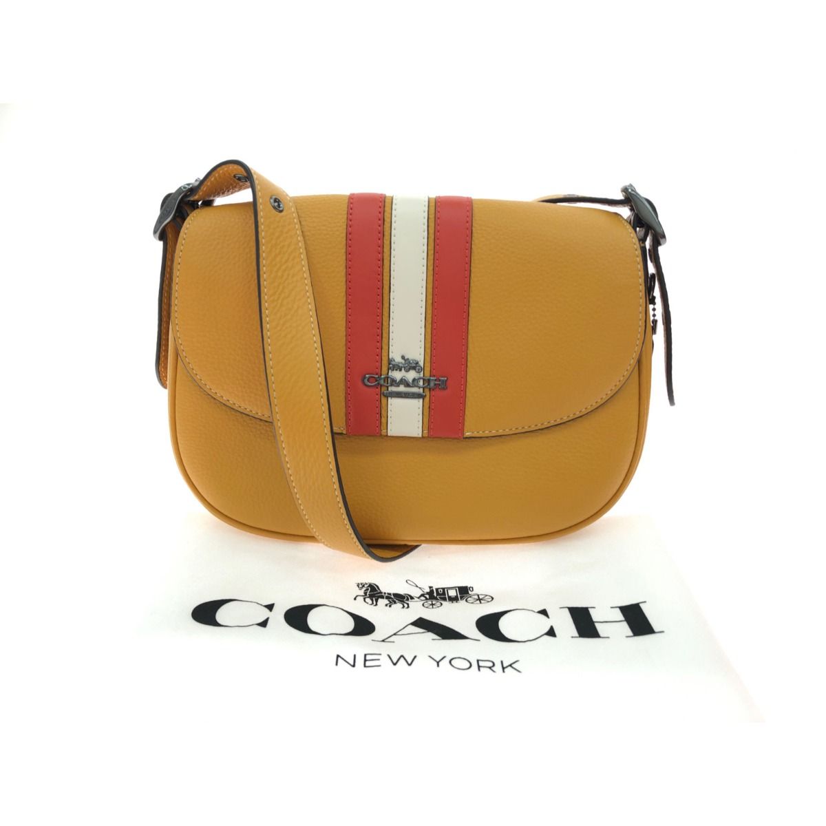 ▽▽COACH コーチ ぺブルレザー ストライプ メイシー サドル クロス 