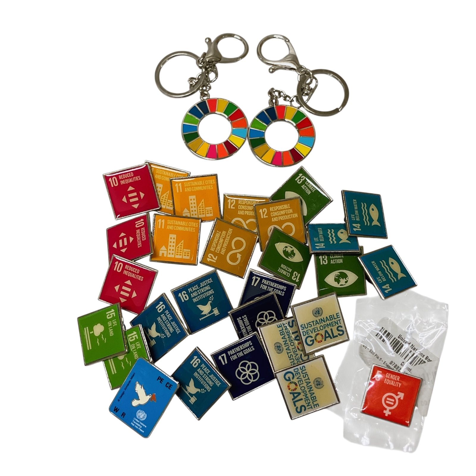 AT-125 国連本部正規品 SDGs スクエアピンバッジ キーホルダー