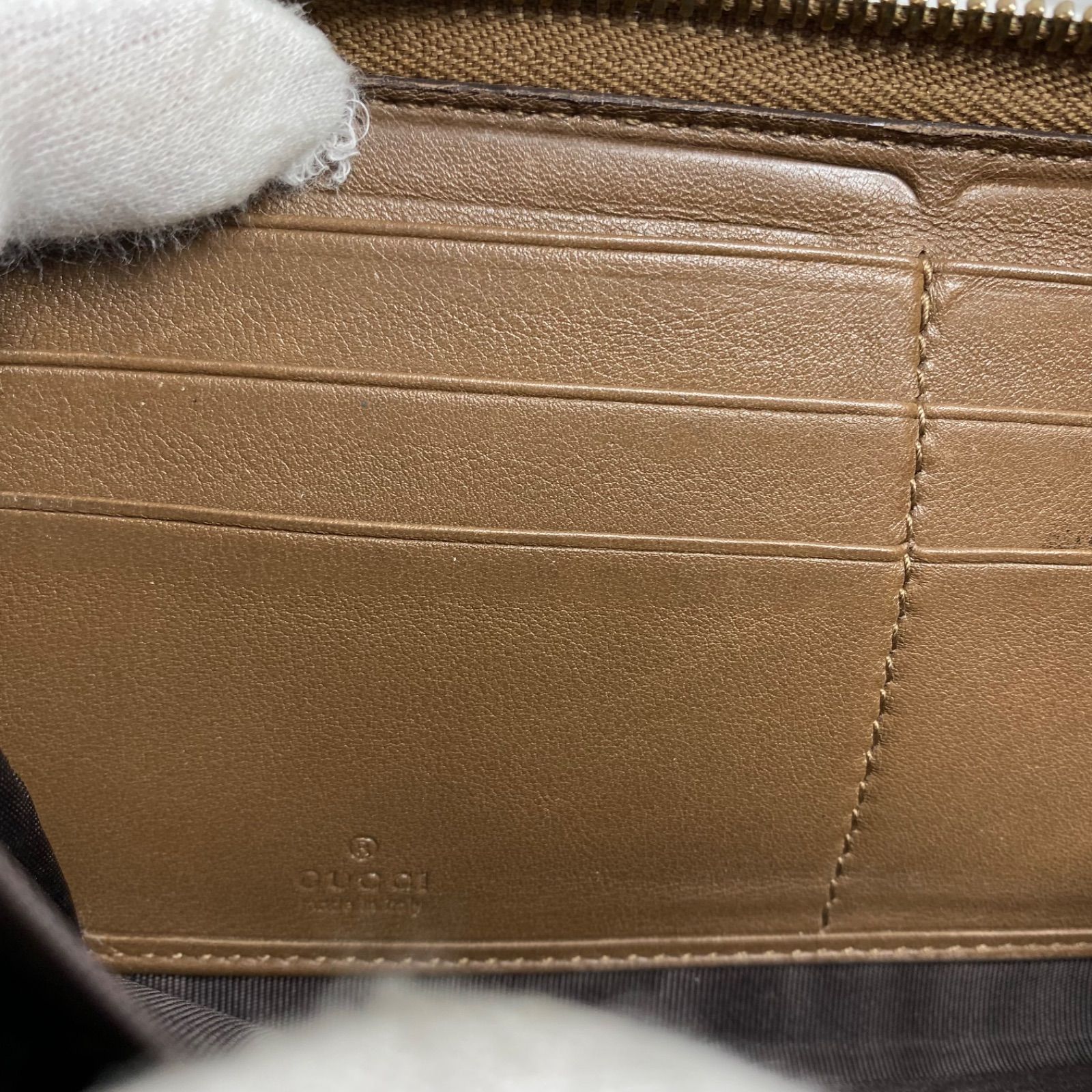 希少 GUCCI 長財布 ボルドー シマ GG柄 ラウンドファスナー リボン