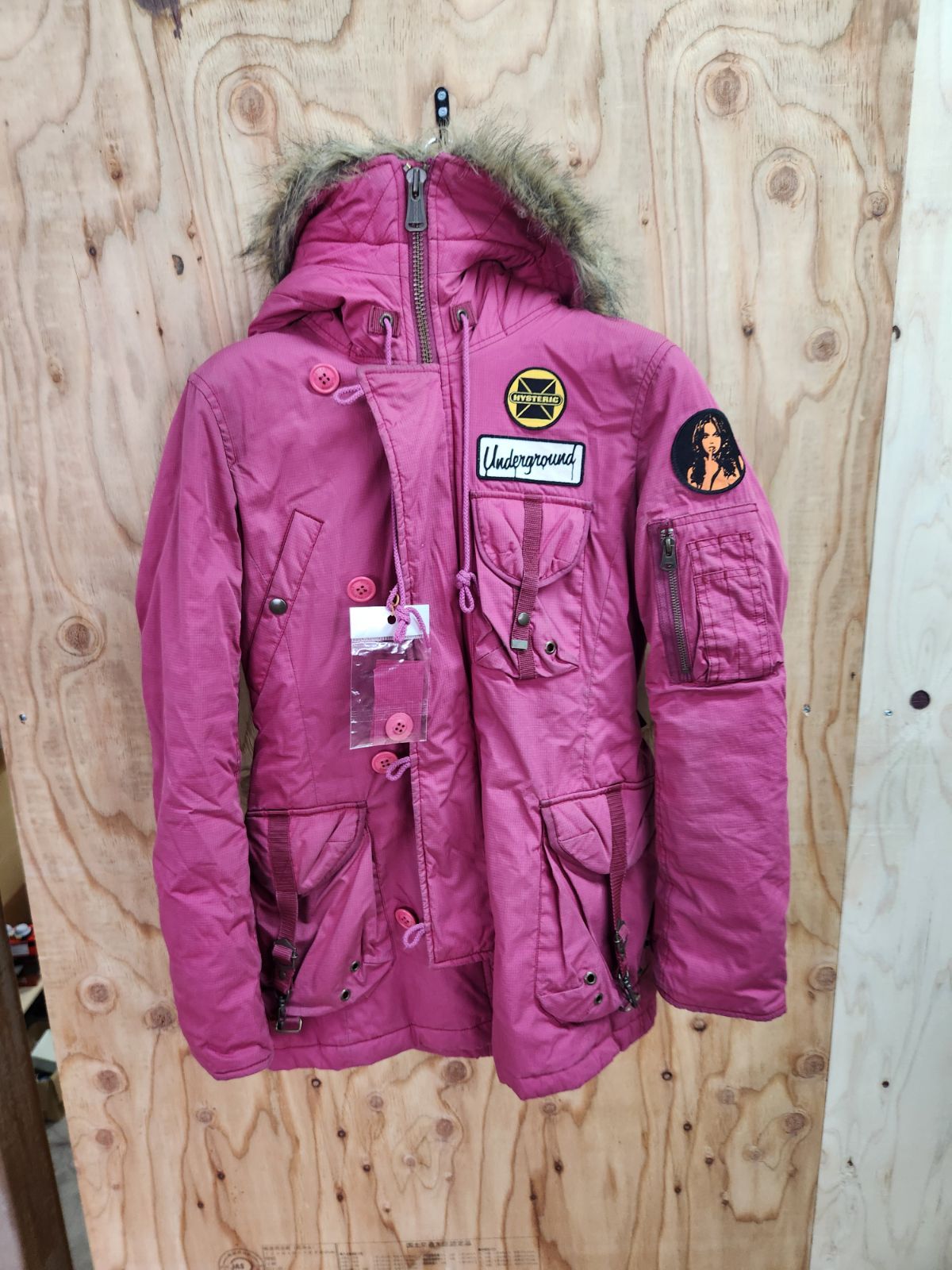 HYSTERIC GLAMOUR モッズコート ピンク フリーサイズ プリマロフト ワッペン多数 レディース