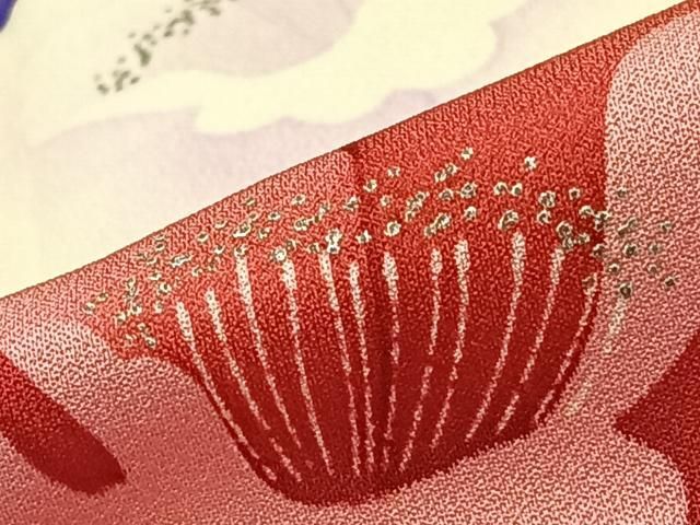 豪華 振袖 孔雀に美しい花模様 裄69.5 着物 正絹 袷 広衿 RK-3943 平和屋着物□豪華振袖 孔雀羽草花文 暈し染め 銀彩 正絹 逸品