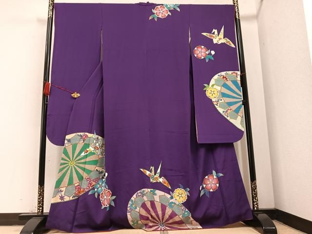 ◾️豪華絢爛◾️手絞り◾️金彩加工◾️御所車飛鶴花紋様 ◾️振袖フルセット◾️ 乱菊袋帯 YUMI KATSURA 黒留袖 レンタル 桂由美 結婚式 青ぼかし 御所車に檜扇