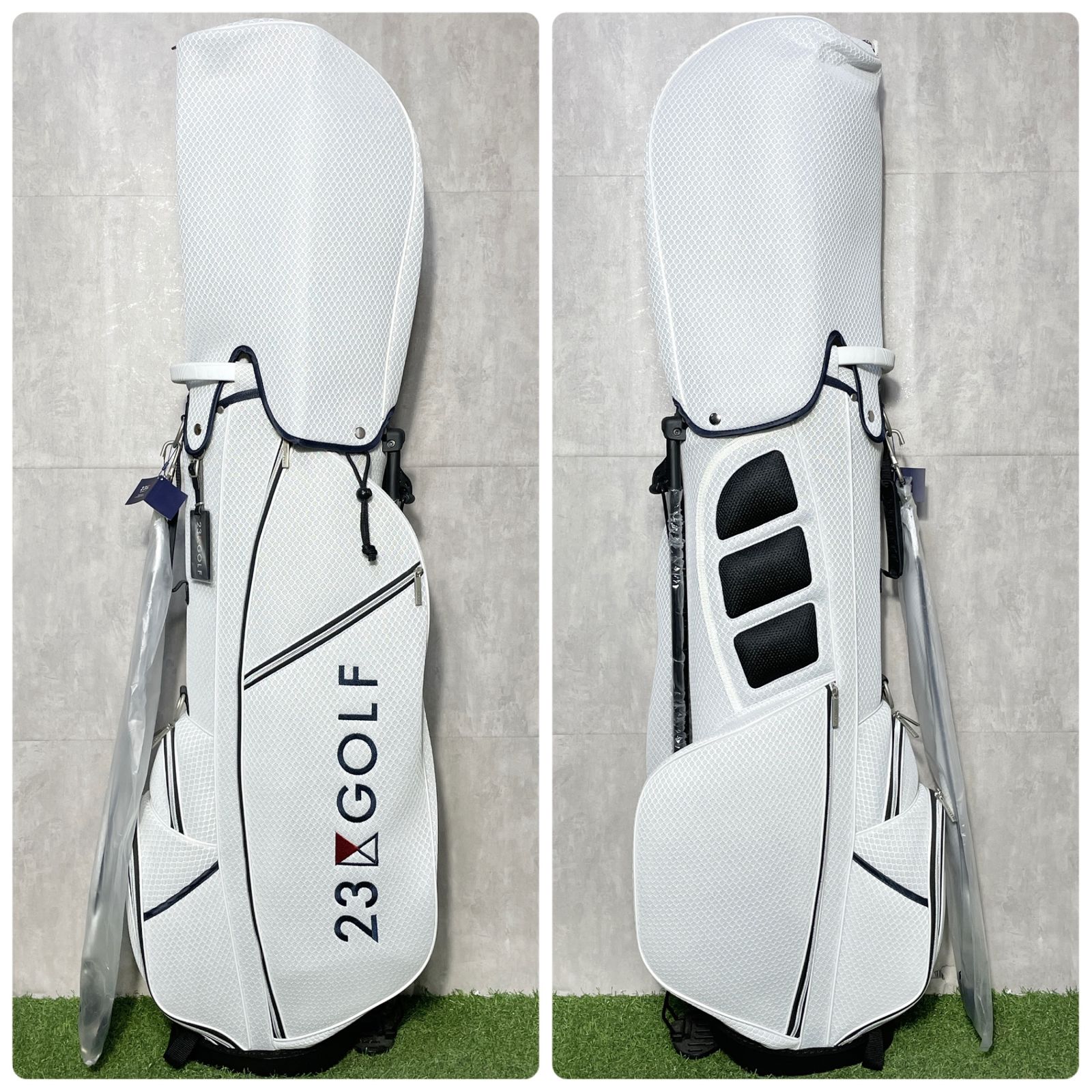 【新品未使用品】23KUGOLF キャディバッグ ホワイト　ホログラム　白 新品未使用品】23KUGOLF キャディバッグ ホワイト ホログラム 白