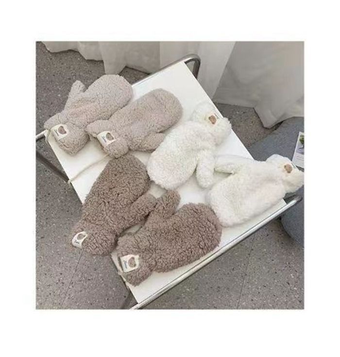 ミトン編み 紐付き ボア手袋 手袋 ミトングローブ ひも付き 裏
