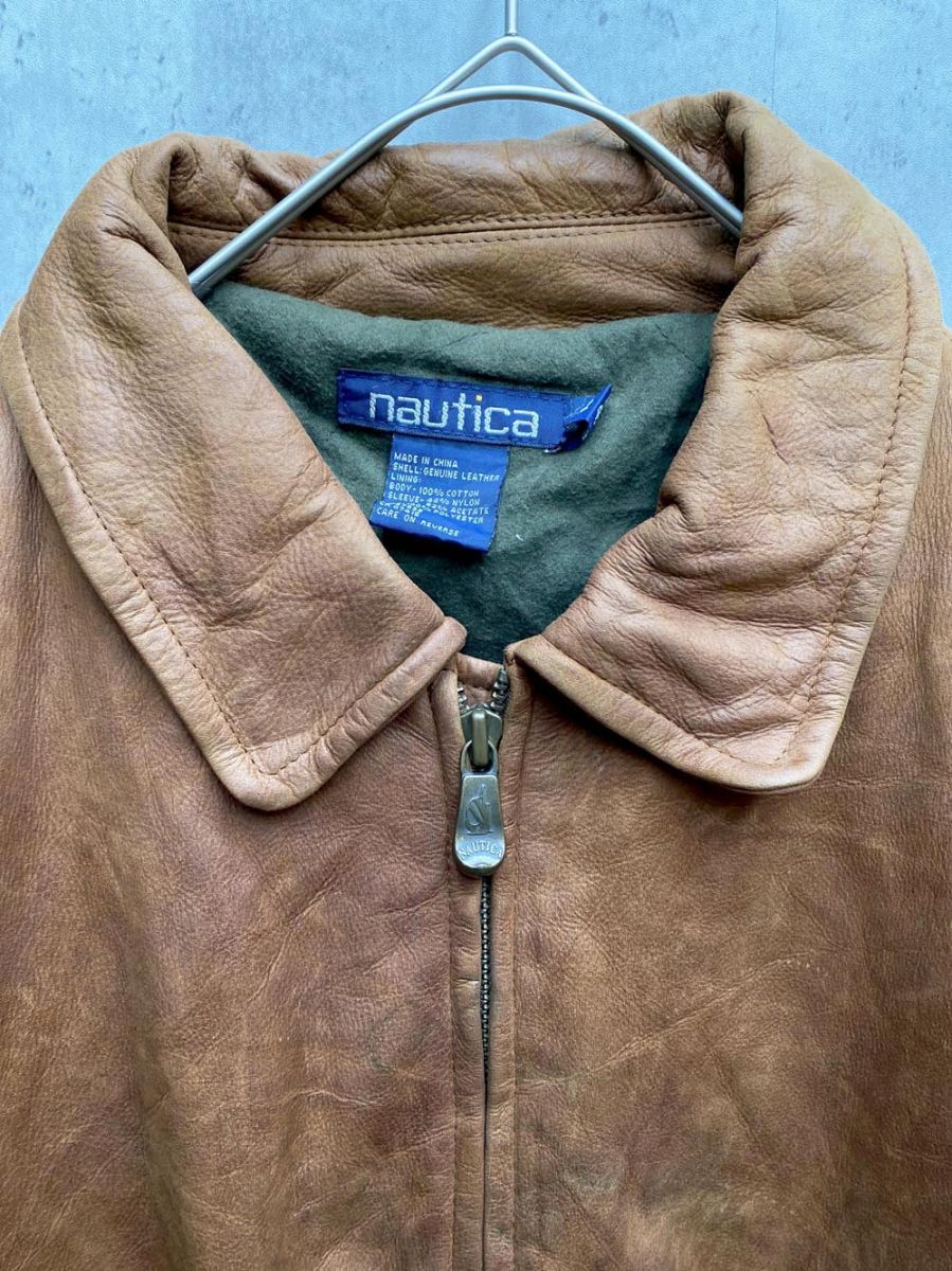 NAUTICA ノーティカ 本革 ヴィンテージ レザーブルゾン ジャケット size42 茶 メンズ KANDAIZUMI_COM