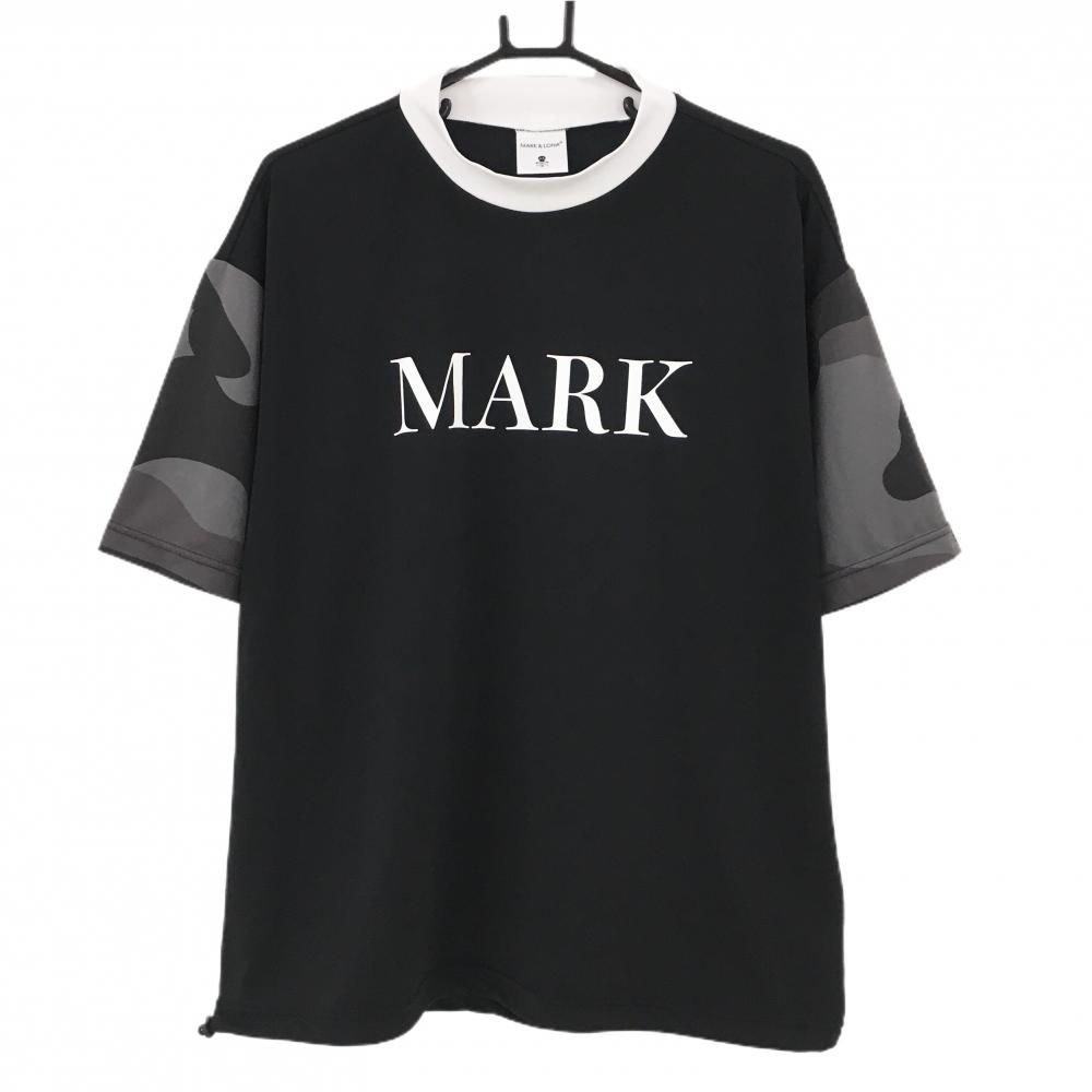 マークアンドロナ 半袖ハイネックシャツ 黒×白 袖迷彩 カモフラ メンズ 50 XL ゴルフウェア MARK＆LONA