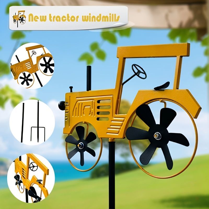 ガーデンステーク ガーデンピック トラクターの風車 黄色 ユニーク ガーデニング ガーデン 装飾 庭 屋外 プランター装飾 インテリア ギフト 埋め込み 芝生 DIY オシャレ 鉄 YUZUMIYA_COM