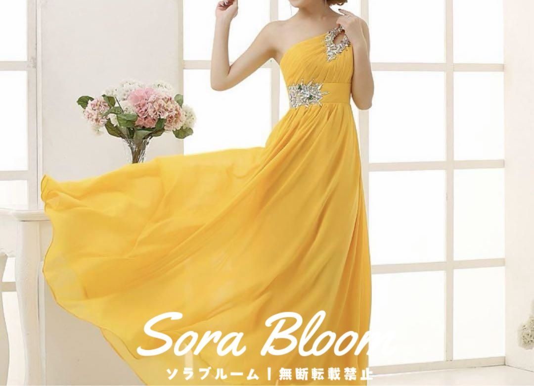 ビジューがオシャレなワンショルダー イブニングドレス♩.• 新品・未使用】ビジューがオシャレなワンショルダー イブニング