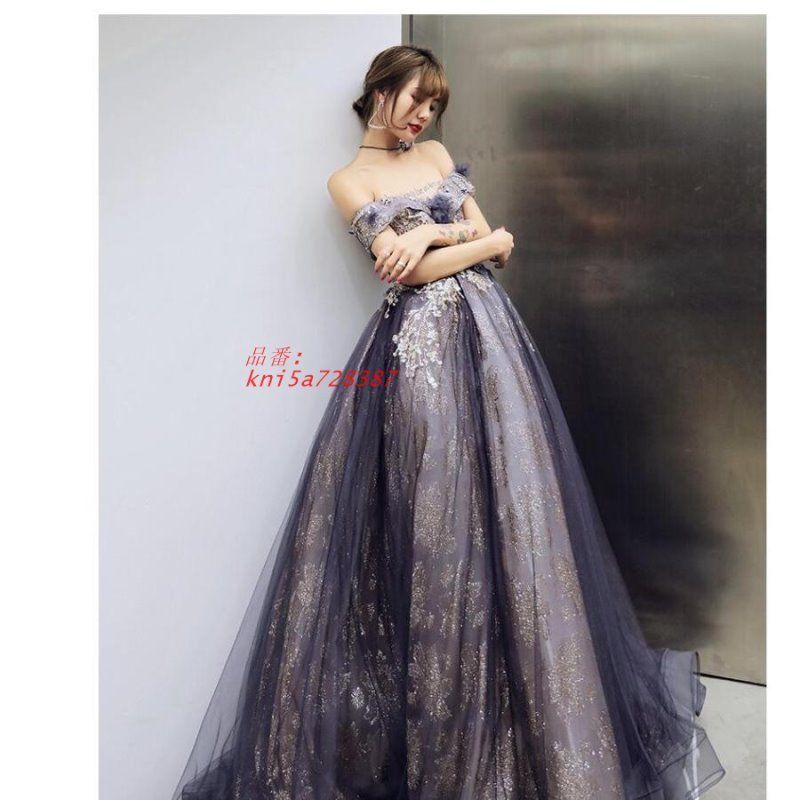 オフショルダー ロング丈ドレス ウエディングドレス パーティードレス ステージ衣装 二次会 Aラインワンピース 成人式 披露宴演奏会 発表会 結婚式ドレス kni 5 a 728387