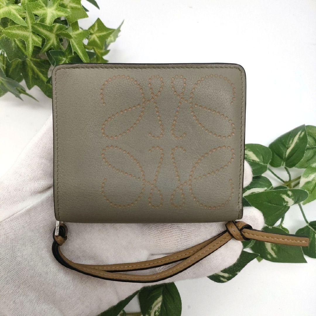 ロエベ 折り財布 アナグラムコンパクトジップウォレット カーキグリーン