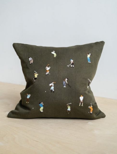 FINE LITTLE DAY GOLFERS EMBROIDERED CUSHION COVER no.1689 48x48cm クッションカバー 刺繍