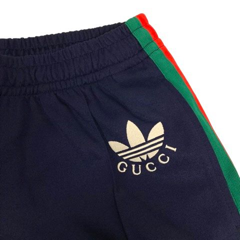 グッチ GUCCI ×adidas 692113 XJEKX トラックパンツ ボトムス ジャージ コラボ ライン ロゴ XS 紺 ネイビー