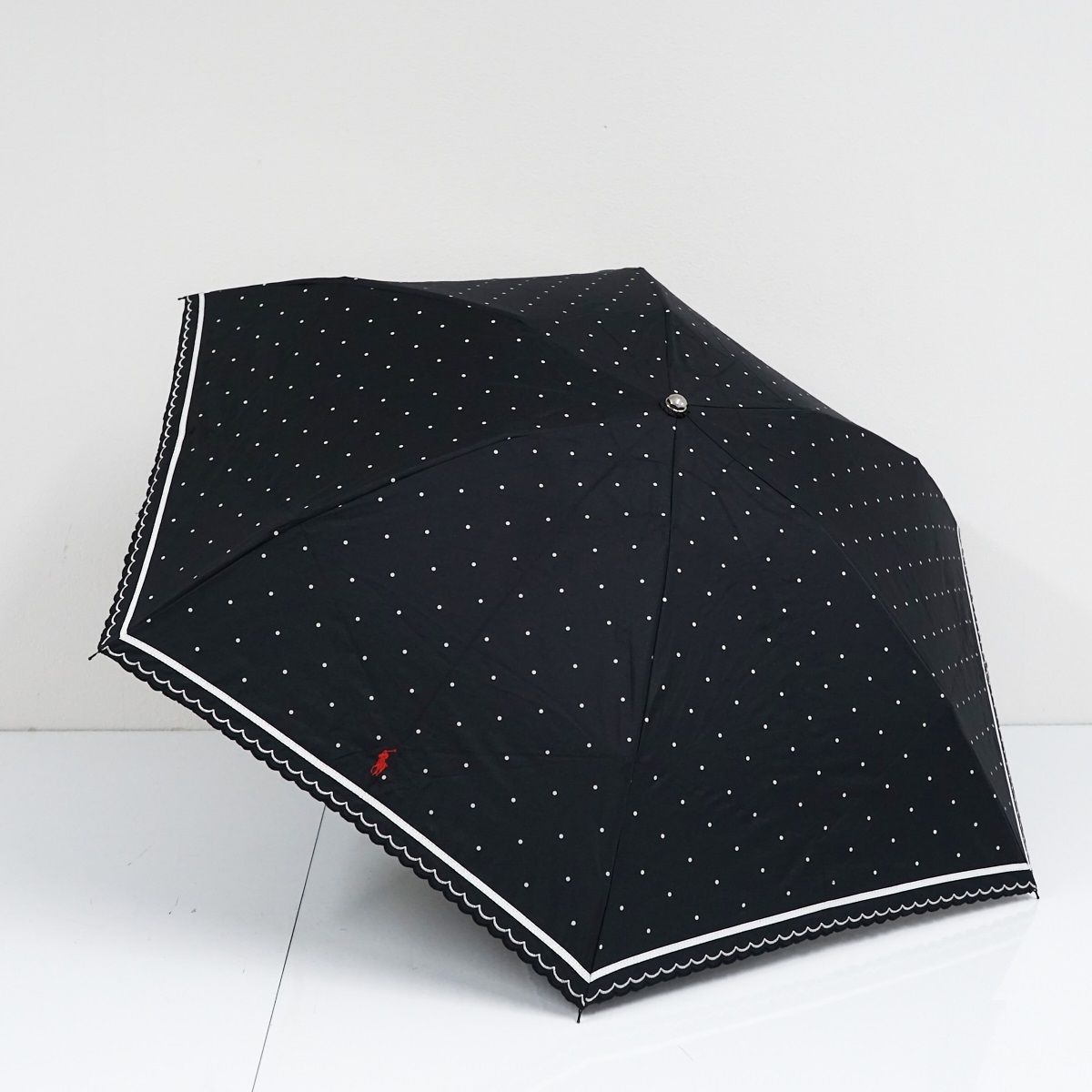 新品未使用★ラルフローレン 日傘 晴雨兼用 黒ボーダー　刺繍ポニー 折りたたみ日傘 POLO RALPH LAUREN ポロラルフローレン USED品