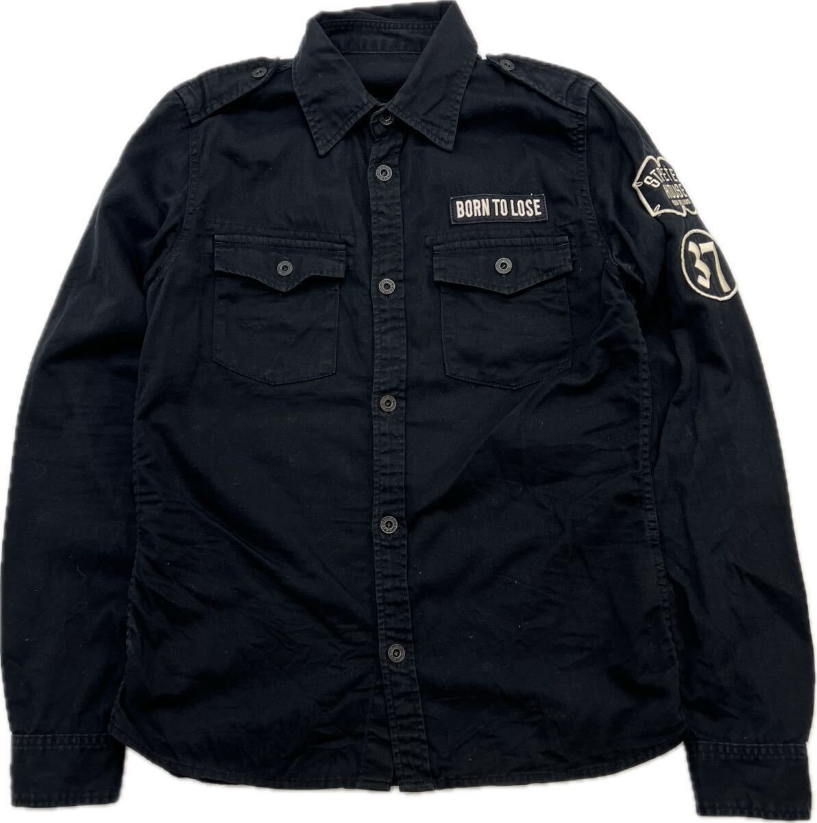 HYSTERIC GLAMOUR ☆ ワッペン◎ ミリタリー シャツ ブラック M アメカジ ワーク ストリート 古着 人気 HG ヒステリックグラマー■CE329 HYSTERIC GLAMOUR ☆ ワッペン◎ ミリタリー シャツ ブラック M