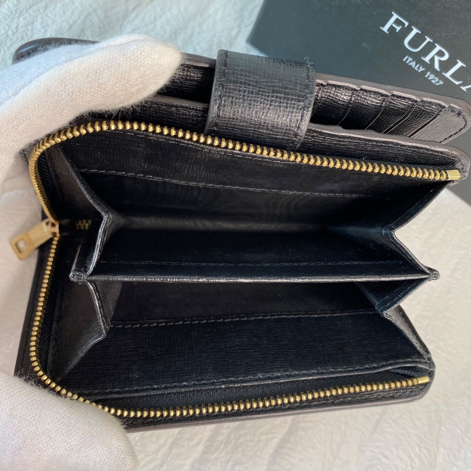 ?極美品?FURLA バビロン L字ファスナー二つ折り財布 ブラック黒 
