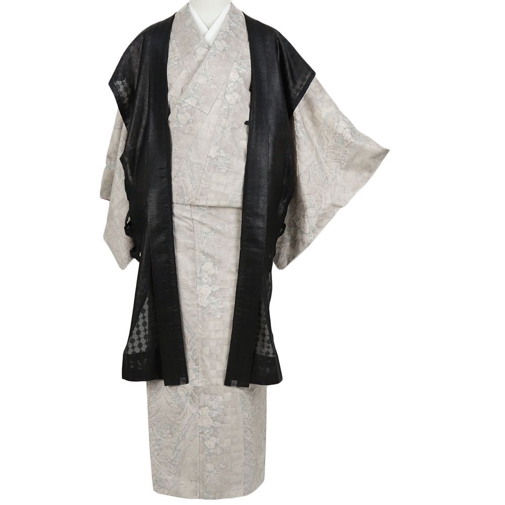 豪華絢爛綺麗華麗美品身丈95cm裄丈66cm黒地金刺繍正絹長羽織 受け流し