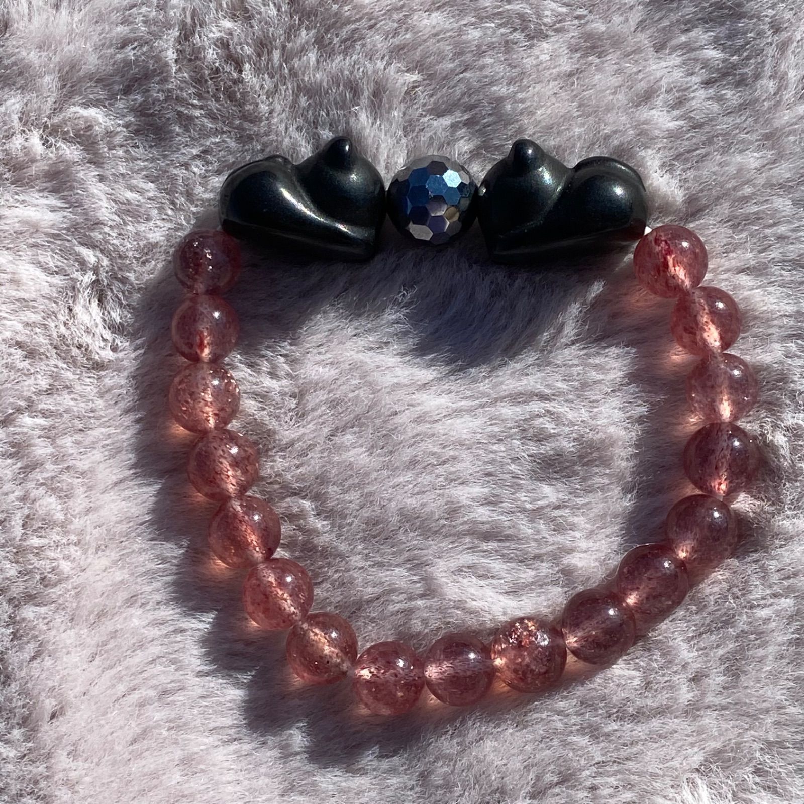 145006 テラヘルツで遊ぶオブシディアン伏せ猫のストロベリークォーツ