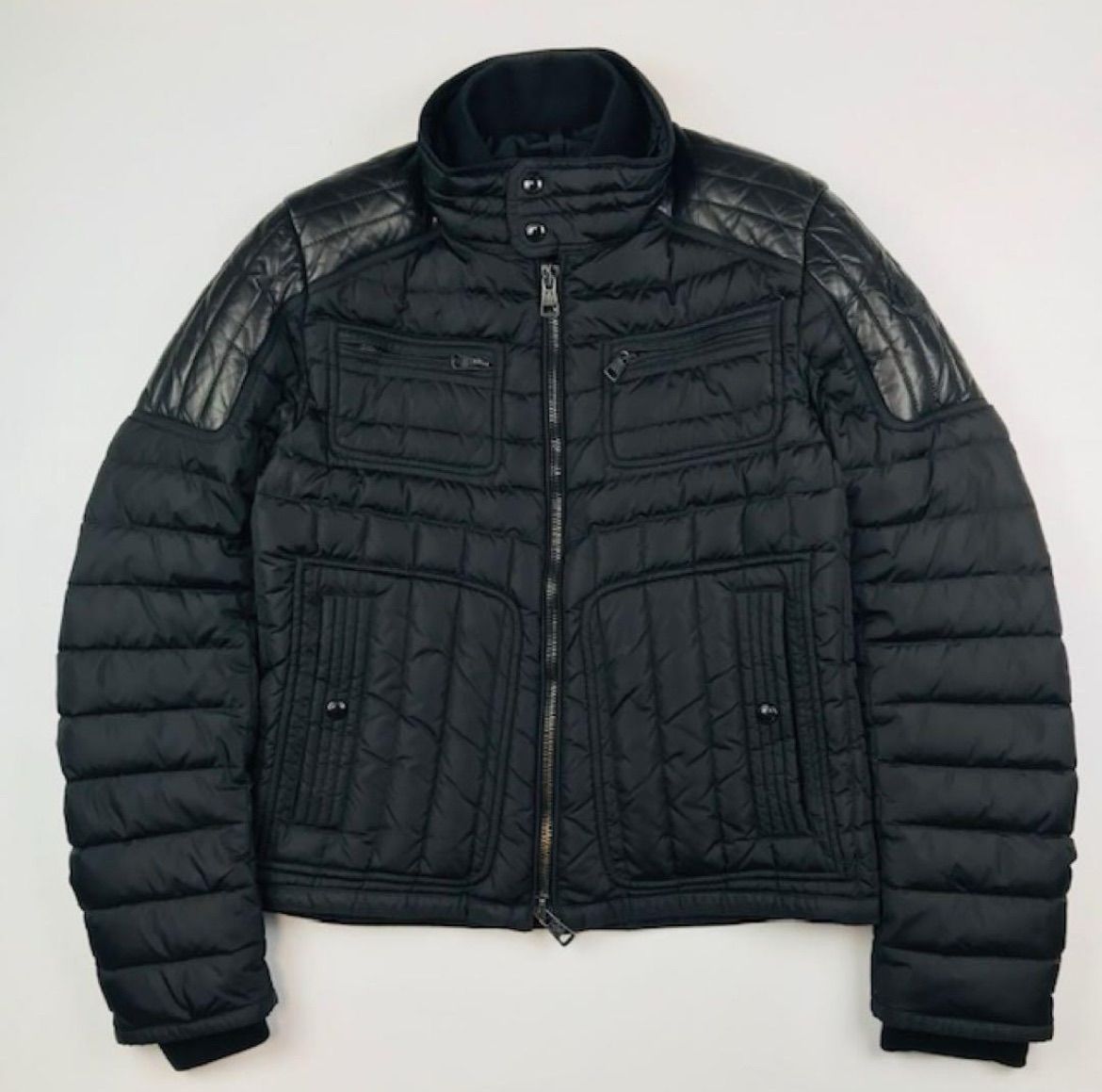 美品★モンクレール・BAHRワッペン付 レザー切替 ダウンジャケット(2) 美品☆MONCLER・モンクレール BAHR メンズ レザーブランドアイコン