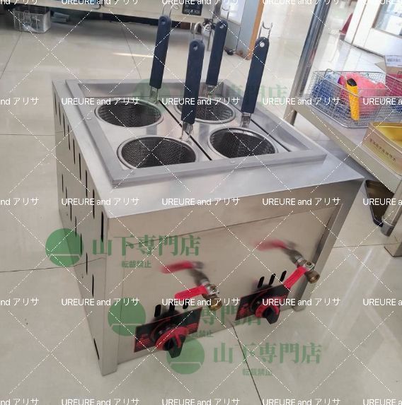 ガス　ゆで麺機　茹で麺機　4テボ　1年使用 新品】茹で麺機 ゆで麺器 ガスゆで麺機 卓上型 テボ4点付き LPガス式