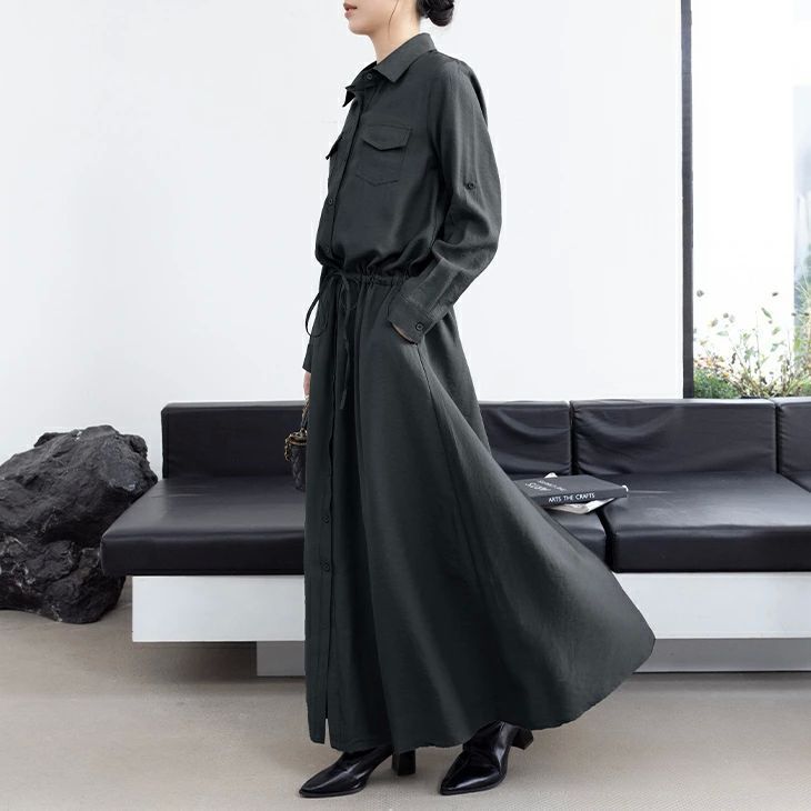 ロング シャツワンピース ワンピース 襟付き レディースファッション ゆったり 楽ちん オーバーサイズ 体型カバー マタニティ カジュアル  送料無料 ZYP29今がチャンス