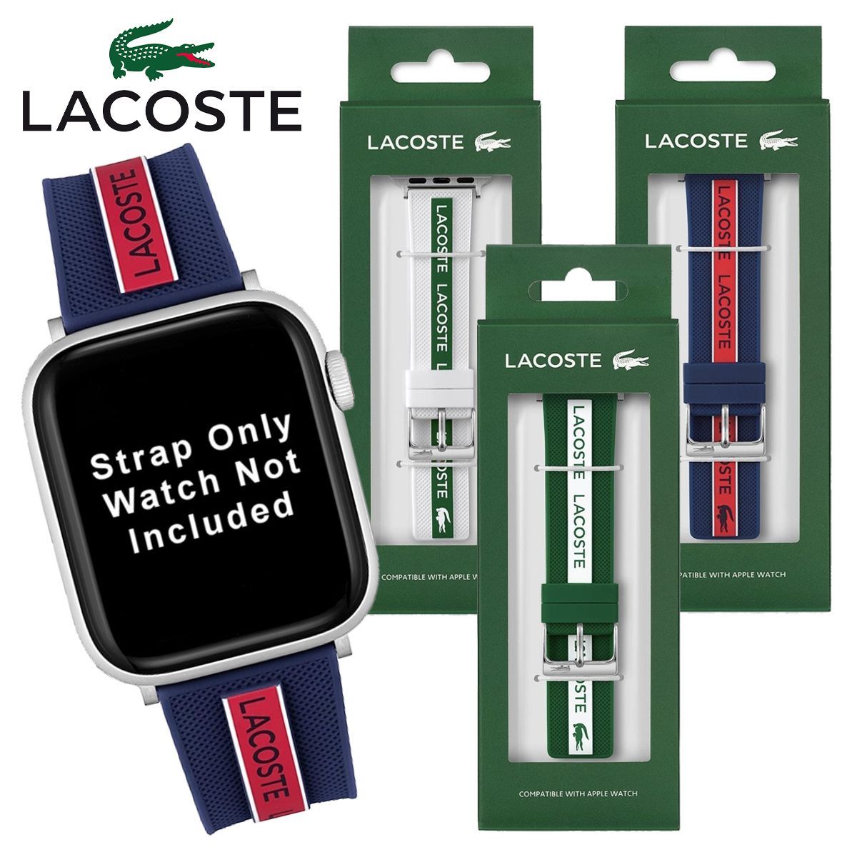 LACOSTE ラコステ Apple Watch バンド シリコン ラバー ホワイト/ネイビー/グリーン 38mm 40mm 41mm 42mm 44mm 45mm Iwatchシリーズ 7 6 se 5 4 3 2 1