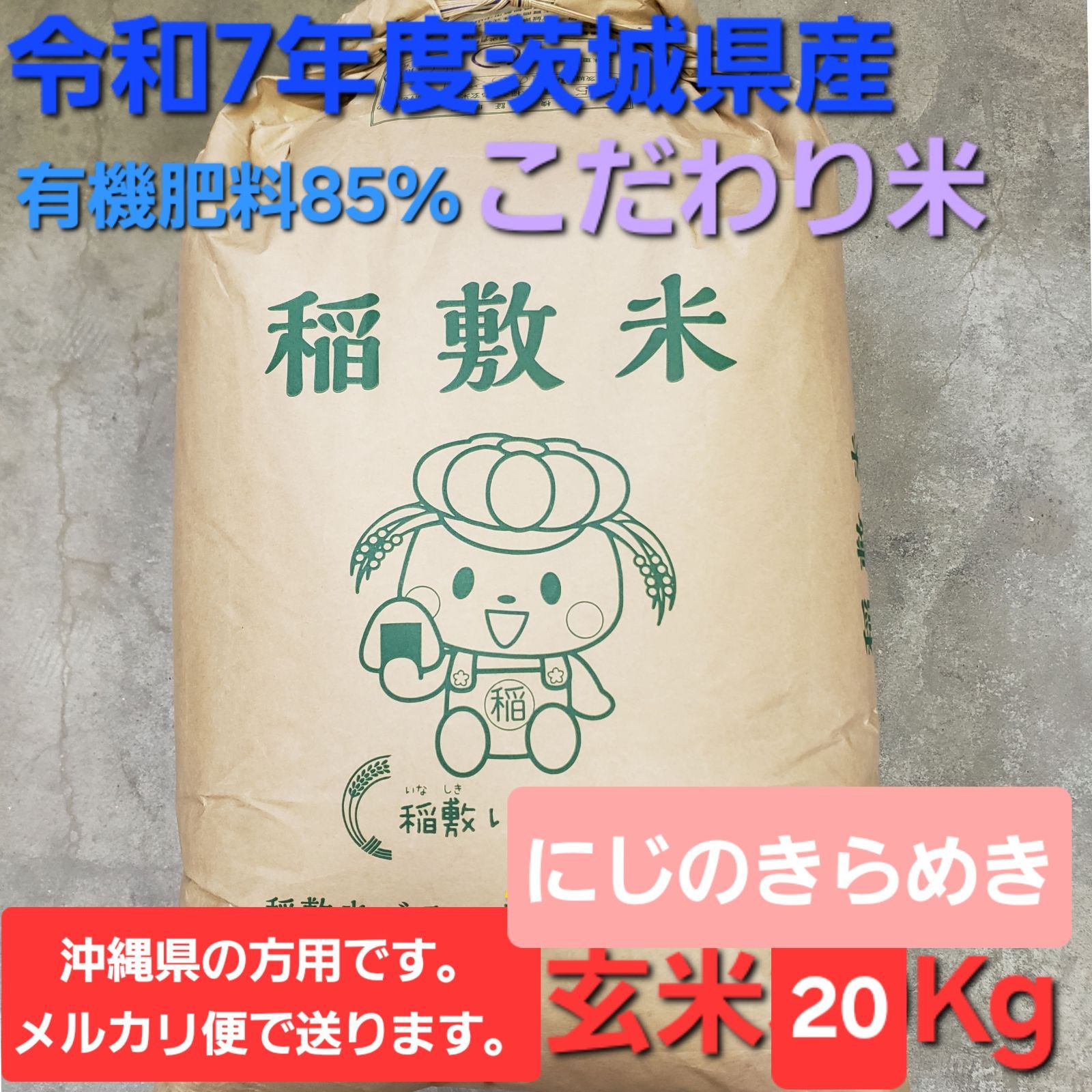 沖縄県の方向け 新米 令和7年度 茨城県稲敷市産 こだわり米 にじのきらめき 玄米20kg 1等米