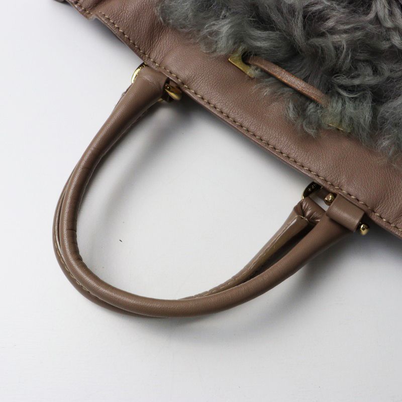 ポティオール PotioR リアルファー レザー トートバッグ /ベージュ系