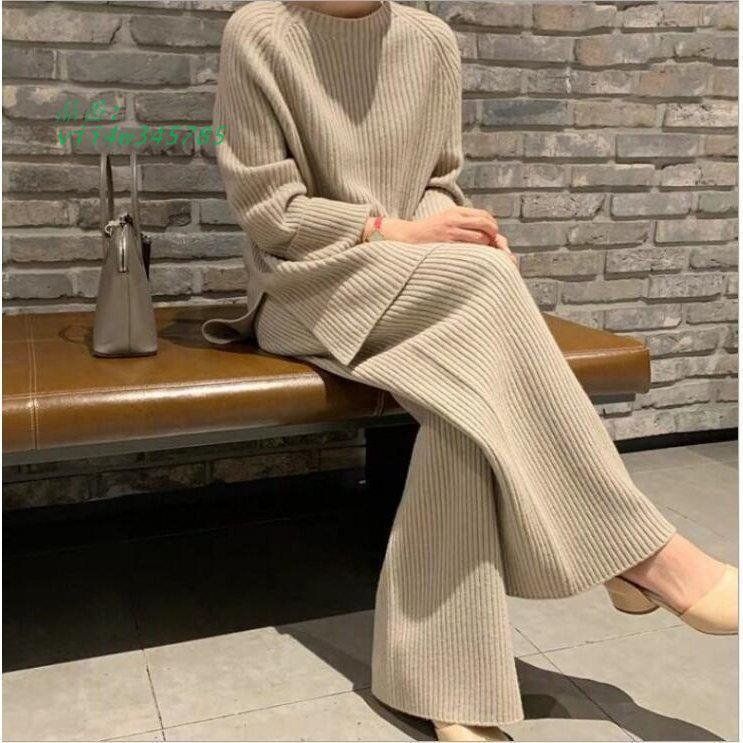 ニット セットアップ 秋 冬 セーター ガウチョパンツ 無地 シンプル 韓国 vii4w345785