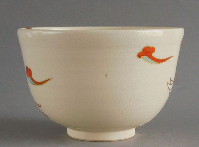 茜窯 岡田華渓 七宝絵茶碗 鵬雲斎宗匠御書付 共箱 茶道具