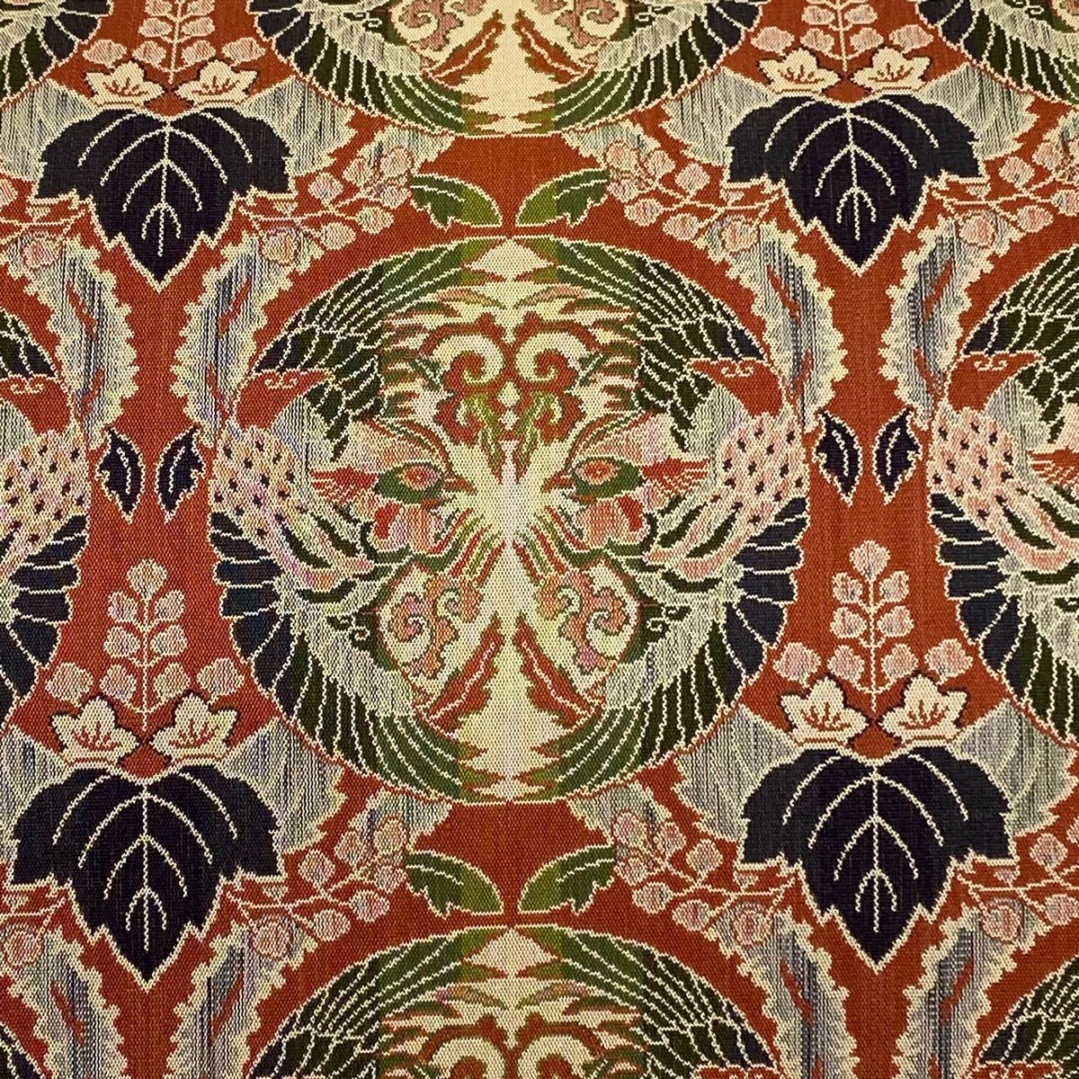 袋名古屋帯 美品 名品 龍村美術織物 落款 桐に向鳳凰丸文錦 赤茶 正絹