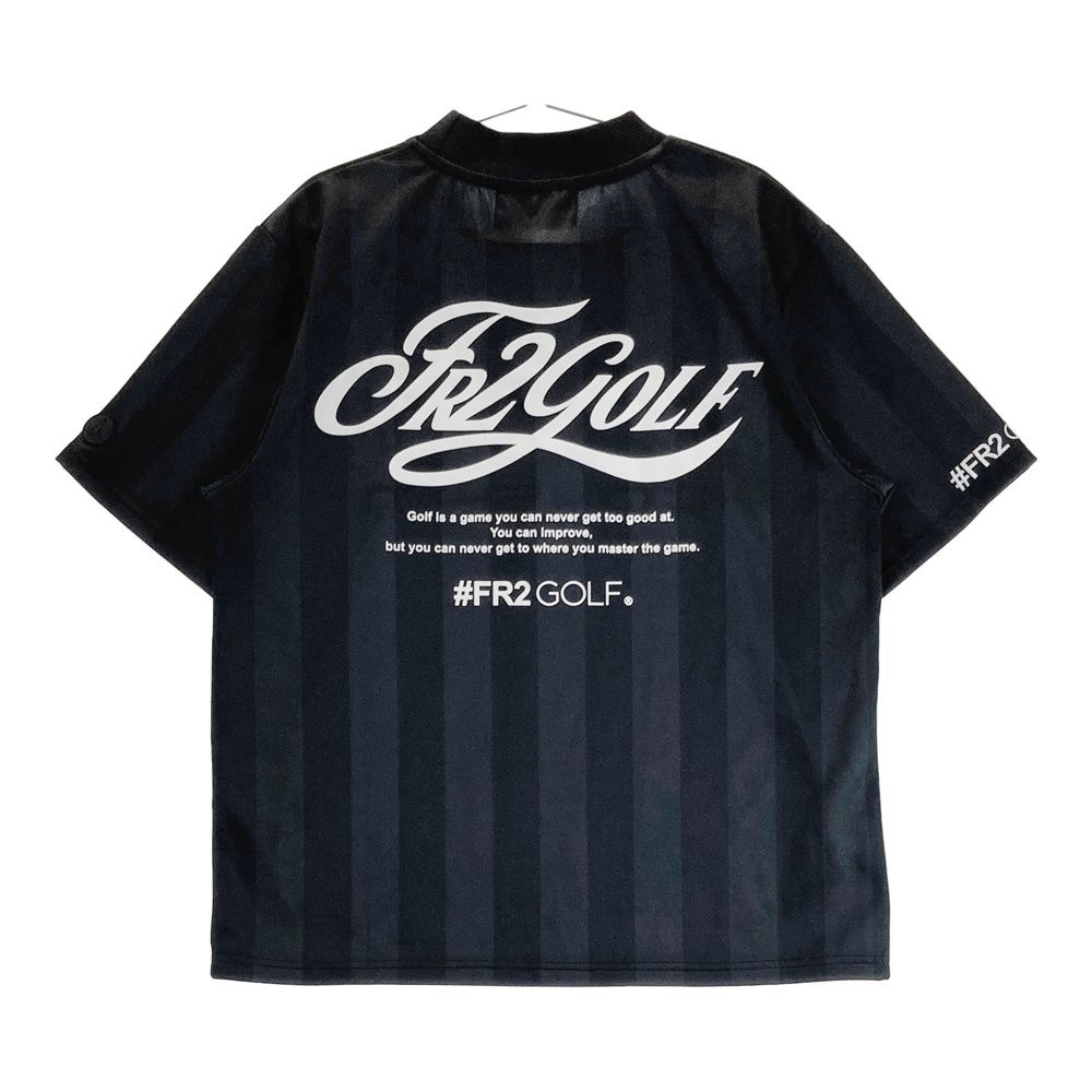サイズ XL FR2 GOLF エフアールツーゴルフ モックネック 半袖Tシャツ ストライプ柄 ブラック系 240101527613 ゴルフウェア メンズ ストスト