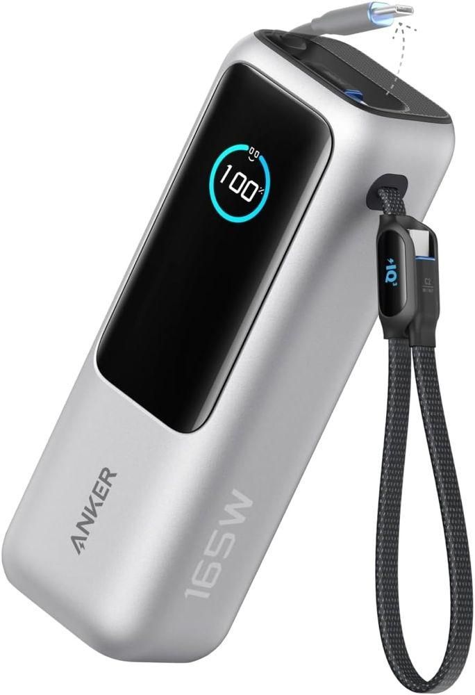 4営業日で発送 A1695N41 Anker Power Bank 25000mAh Built-In ＆ 巻取り式USB-Cケーブル シル