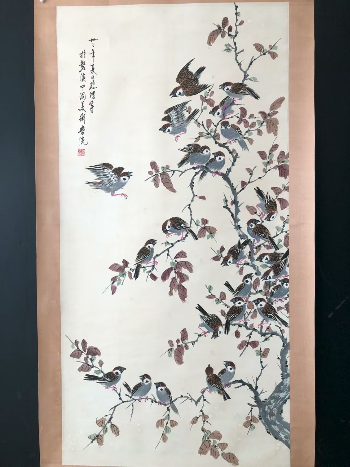 中国古美術.【徐悲鴻】花鳥、四尺手描き作品.宣かみ画.観賞品.文