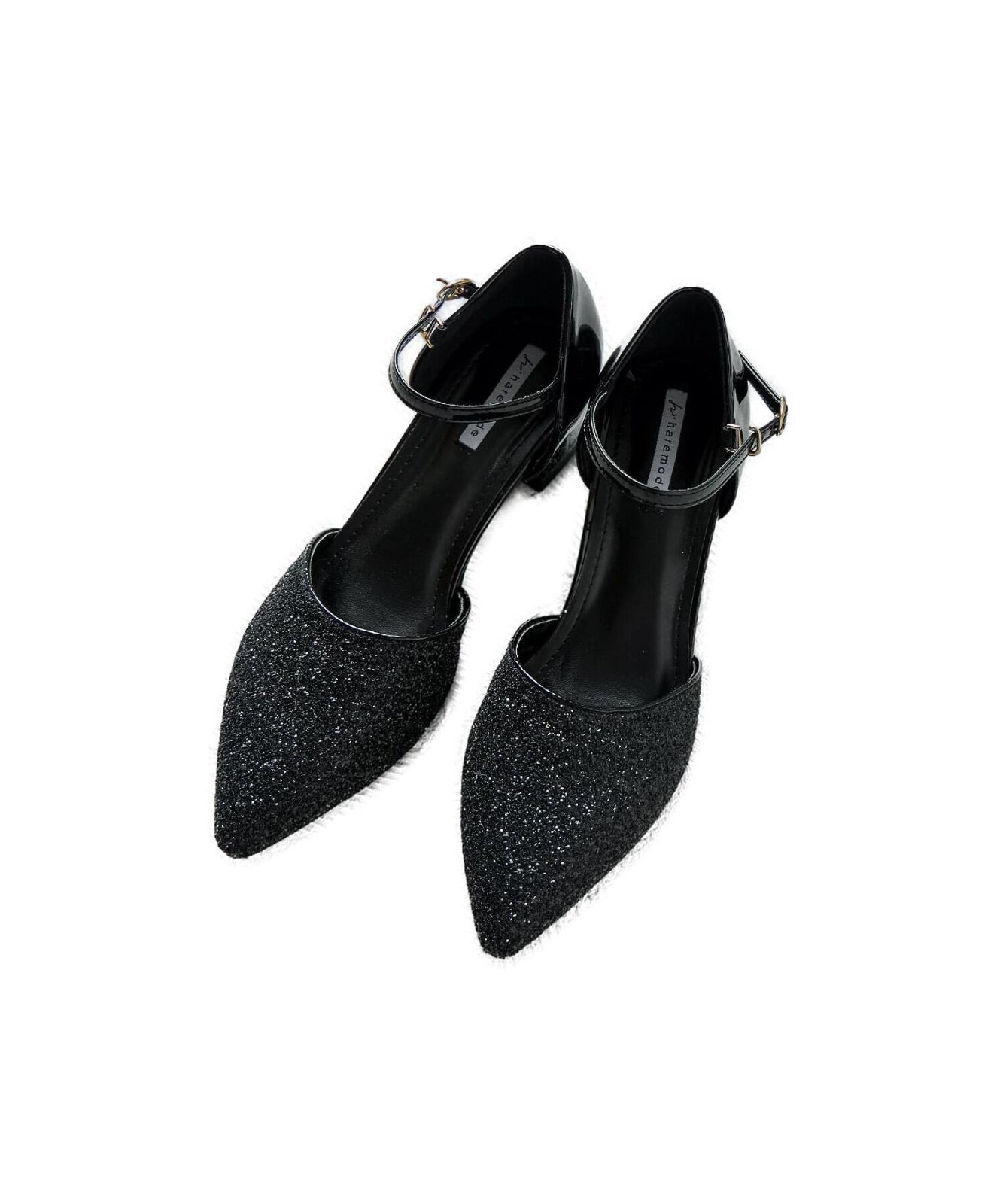 Size SS_Color ブラック niana グリッターチャンキーヒールパンプス パーティーシューズ エナメル ポインテッドトゥブラック 22.5cm