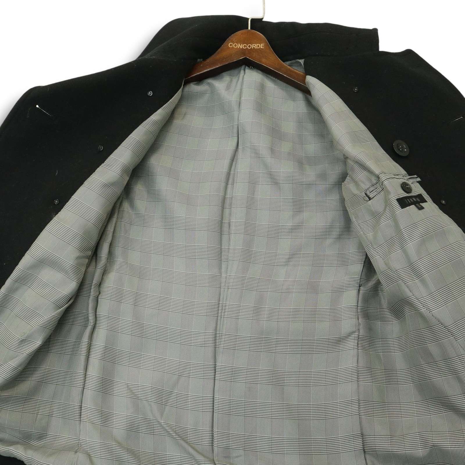 美品★JUNMEN*ジュンメン★黒*ブラック★伊製生地(EMMETEX)★コットン&ウール★起毛素材★裏ストライプ*ハーフコート/ジャケット★M/メンズ