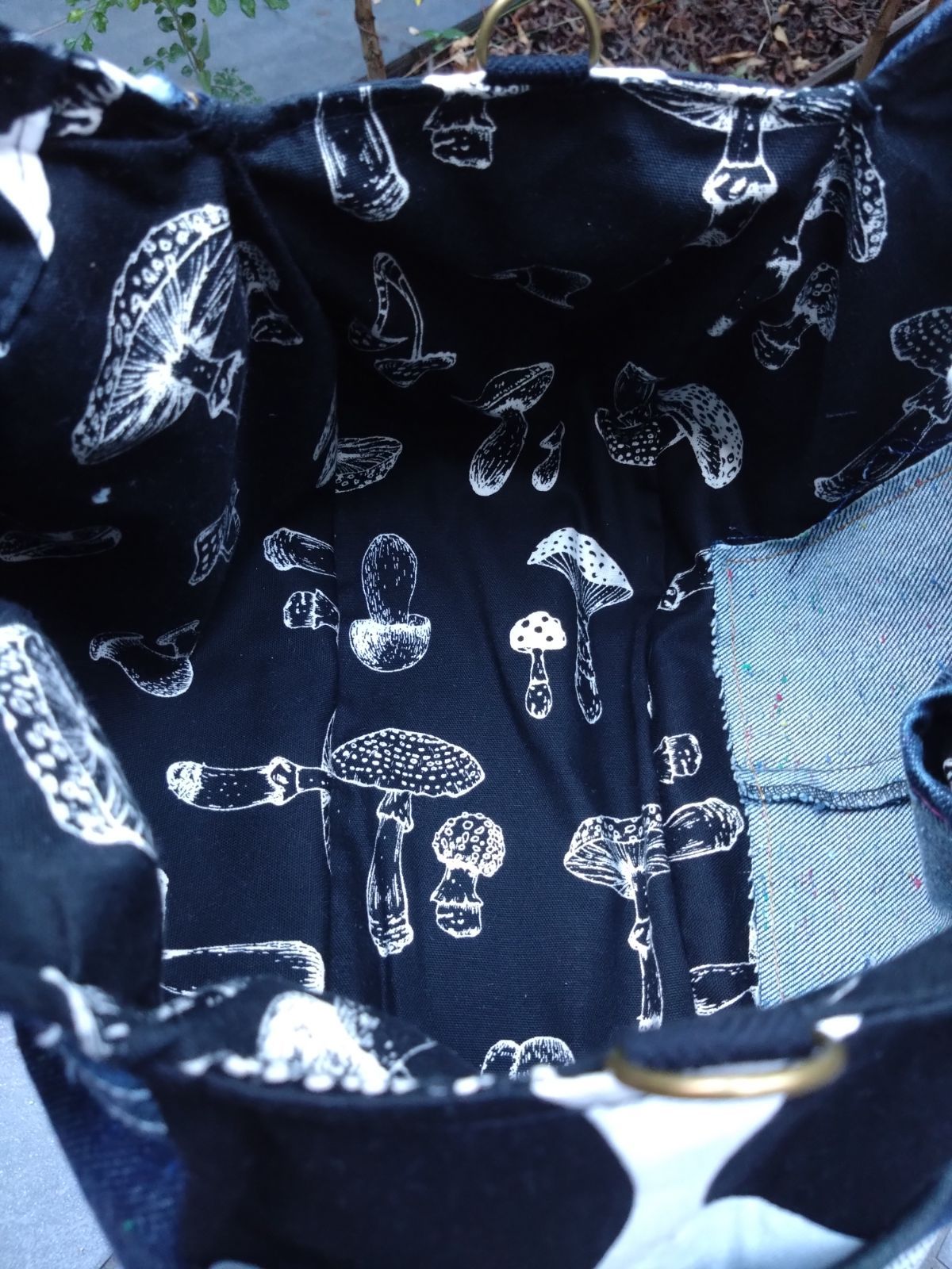 デニムリメイク  リングハンドルバック №761DENIM✖️Ringhandle BAG❤️お揃いポーチ付き♫デニム