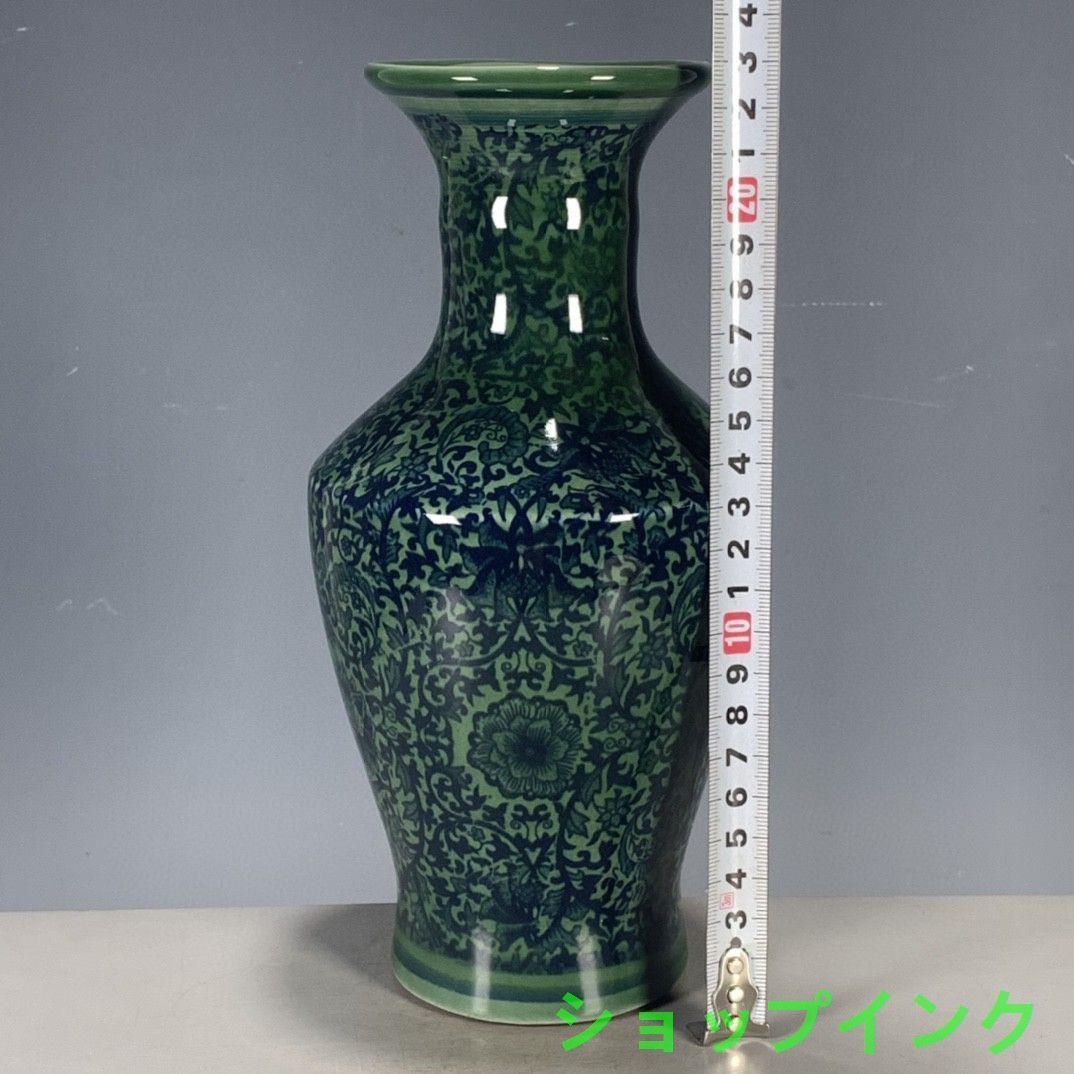 孔雀藍釉纏枝花瓶 美品 景徳鎮 陶磁器 装飾品 工芸品 美術品 置物 大清雍正 緑釉纏枝花盤口瓶 景徳鎮 陶磁器 装飾品 現代工芸品