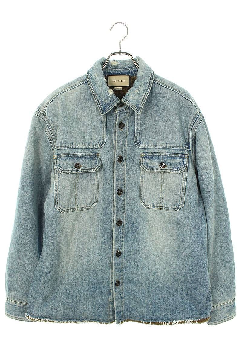 グッチ 22AW 667998 XDBRP ダメージ加工ムートンデニムジャケット