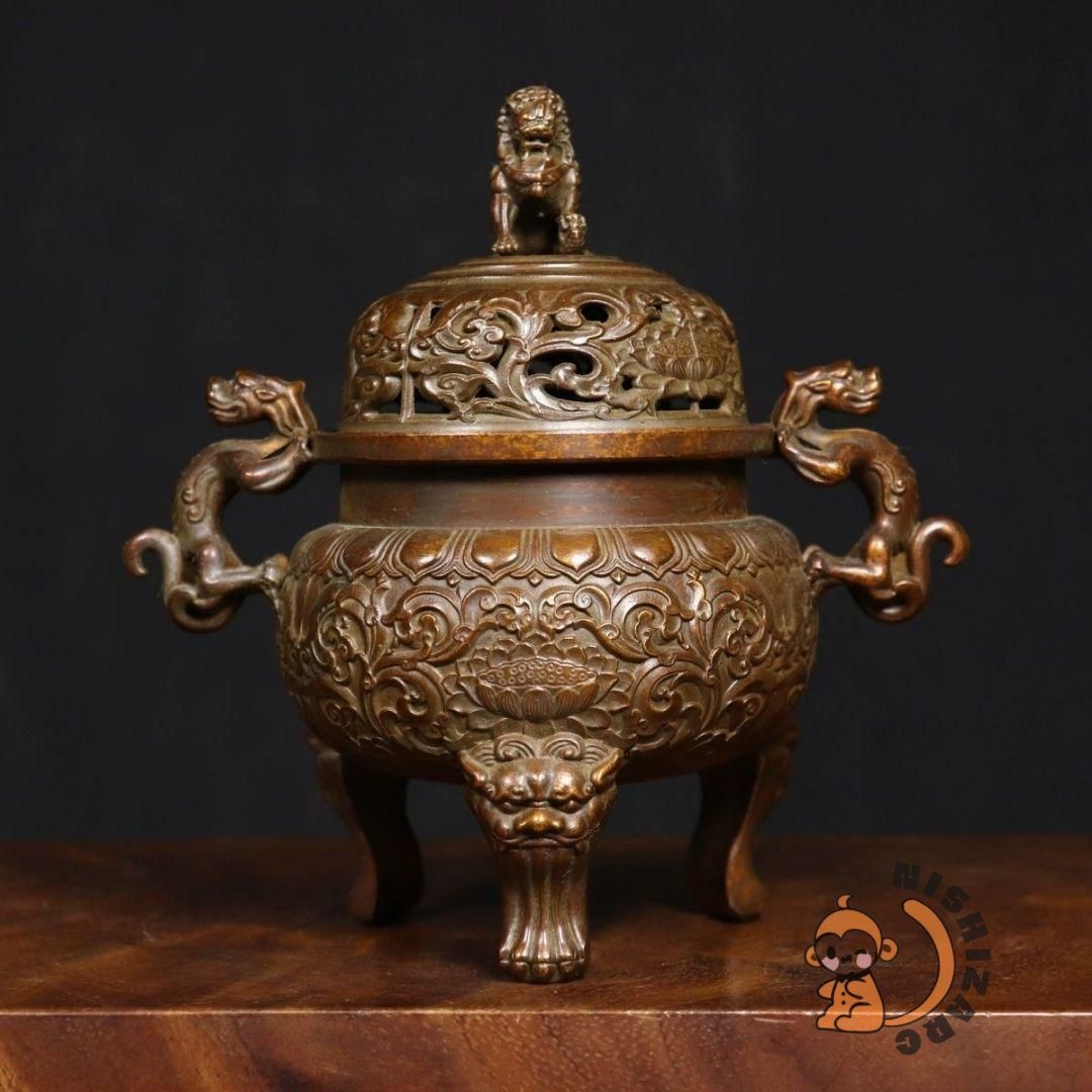 獅蓋三足炉 宣徳炉