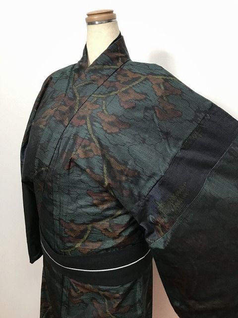 平和屋着物○男性 紬 深緑色 正絹 逸品 未使用 DAAX4287ps 平和屋着物 