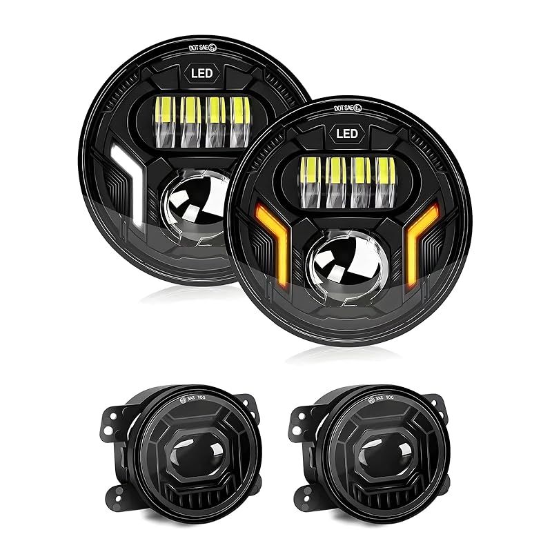 在庫 Largoods JK ヘッランプ 7インチ フォグランプセット Hi Lo切り替え DRL機能付き アンチグ シールドビーム ledヘッドライト ウィンカーやDRL機能付き ジープ ラングラー JK JKU 2007-2018に対応 0