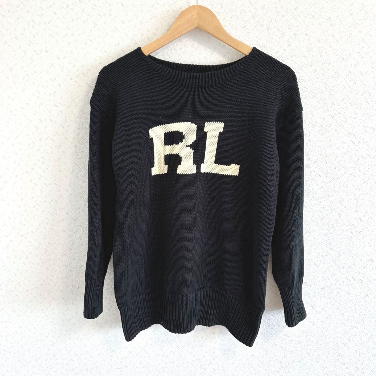 z920 【美品】POLO RALPH LAURENポロラルフローレン　セーターニットトップスロゴ　ブラック　メンズ　SPサイズ