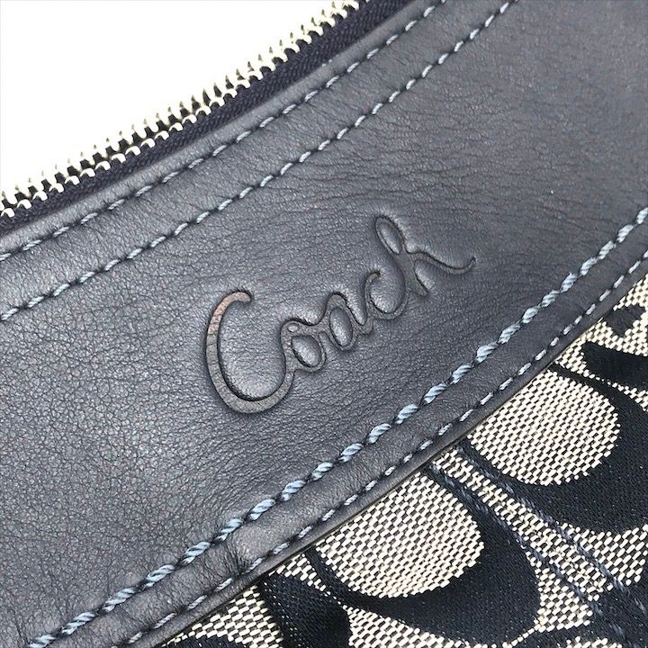 美品 COACH コーチ シグネチャー ワンショルダー バッグ ネイビー  