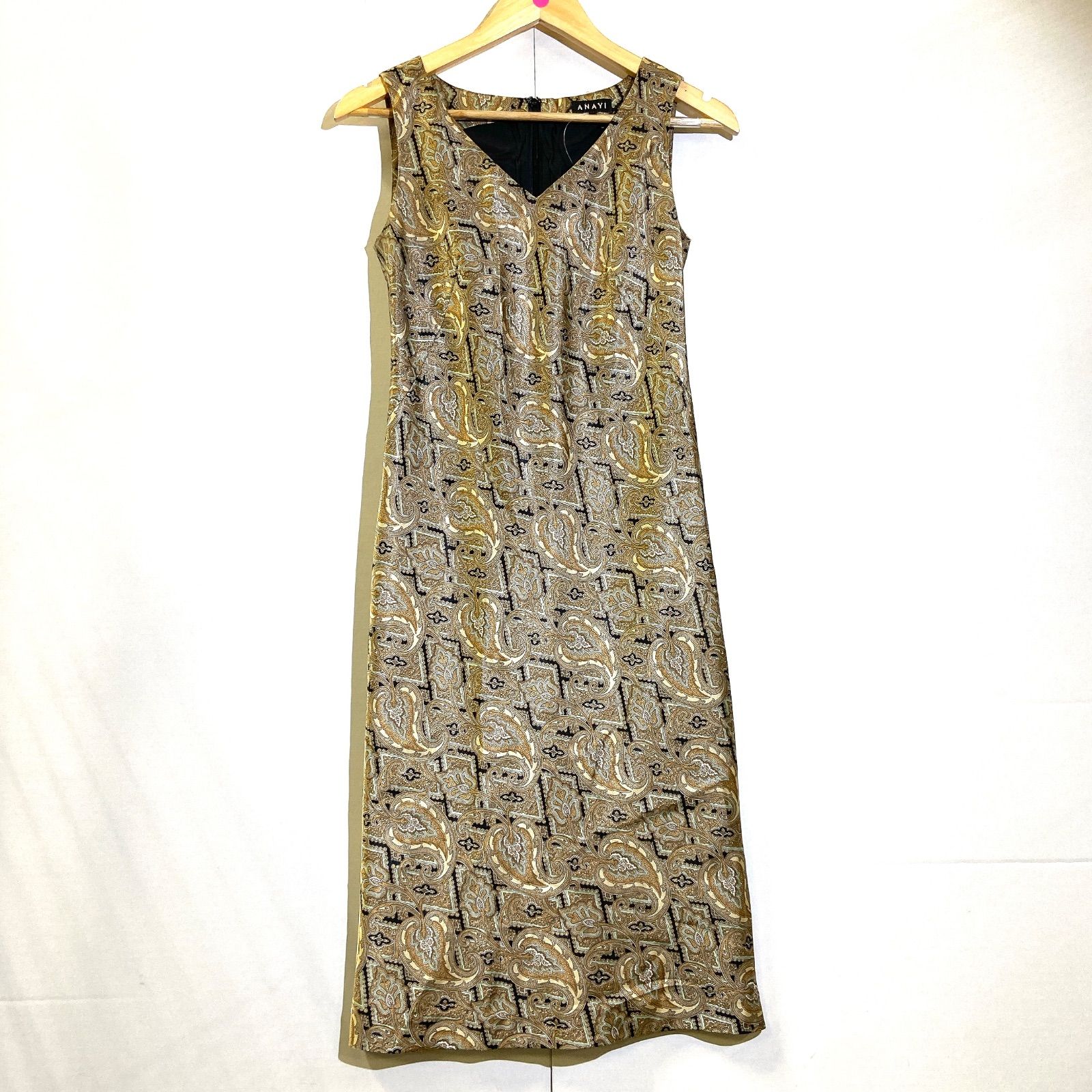 美品 ANAYI アナイ 日本製 ペイズリー柄 ノースリーブワンピース 38 美品 ANAYI アナイ 日本製 ペイズリー柄 ノースリーブワンピース
